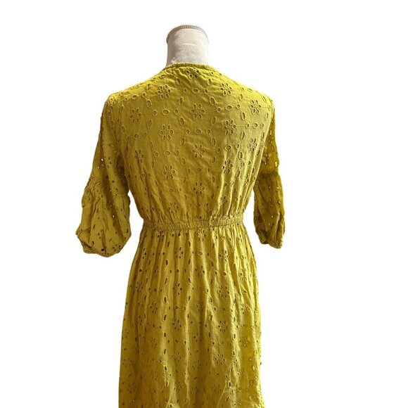 Babydoll Y2K Embroidered Maxi Yellow Dress Puff Sleeves Fairy Cottagecore Sz M - Picture 5 of 14